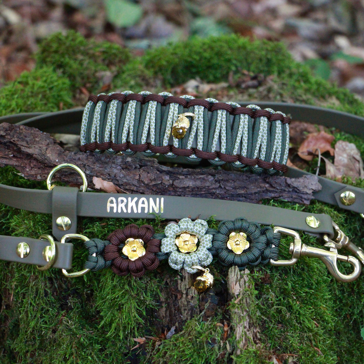 Set aus Halsband & Blumenleine "Forest Whispers" personalisierbar