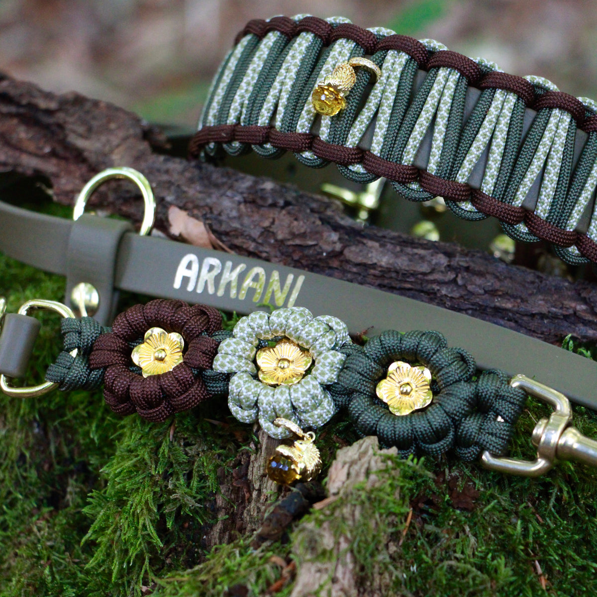 Set aus Halsband & Blumenleine "Forest Whispers" personalisierbar