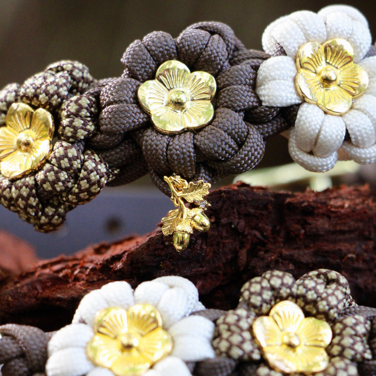 Set aus Blumenhalsband & Blumenleine "Golden Hazelnut" personalisierbar