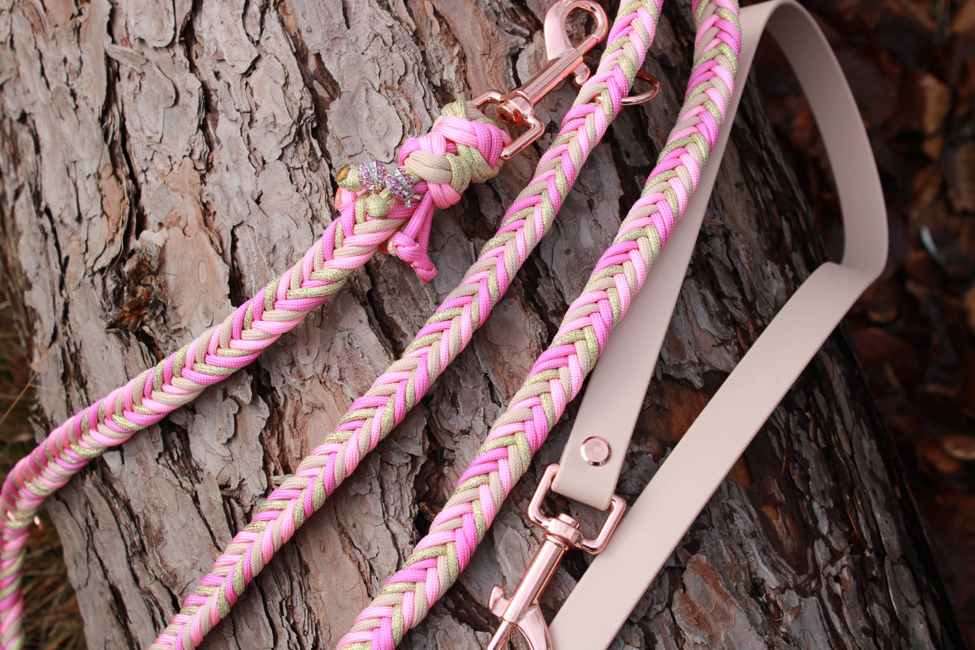 SOFORTKAUF Fishbone Leine "Golden Pink" aus Paracord und Biothane®
