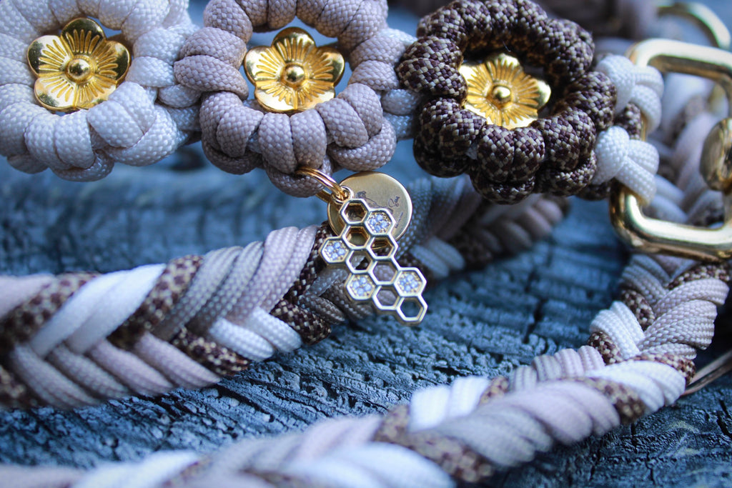 Set aus Blumenhalsband & Blumenleine "Honey Bliss" personalisierbar