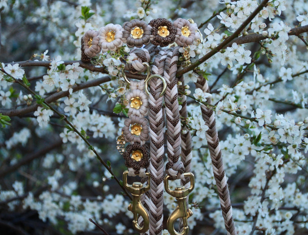 Set aus Blumenhalsband & Blumenleine "Honey Bliss" personalisierbar