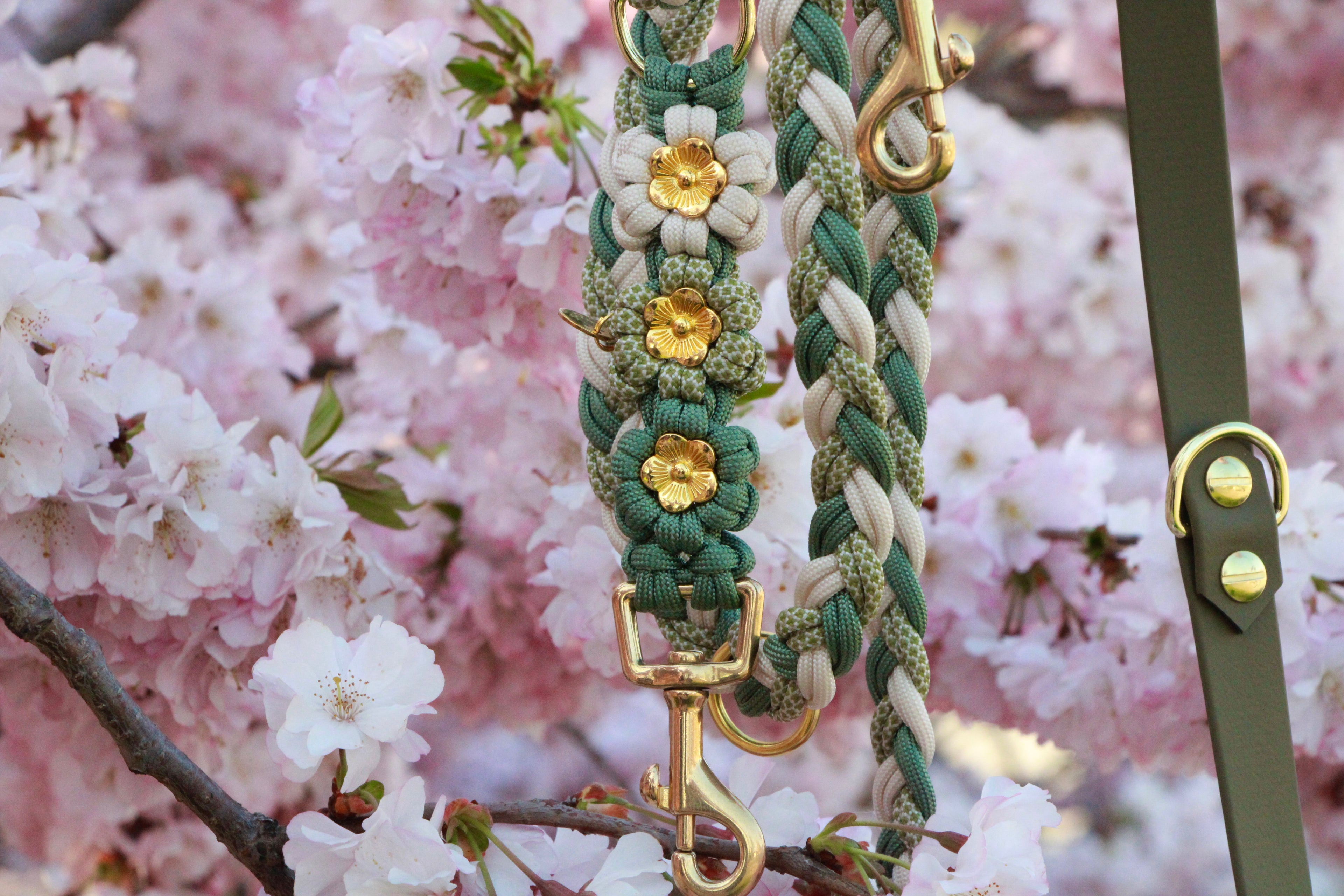 Set aus Blumenhalsband & Blumenleine "Green Whisper" personalisierbar