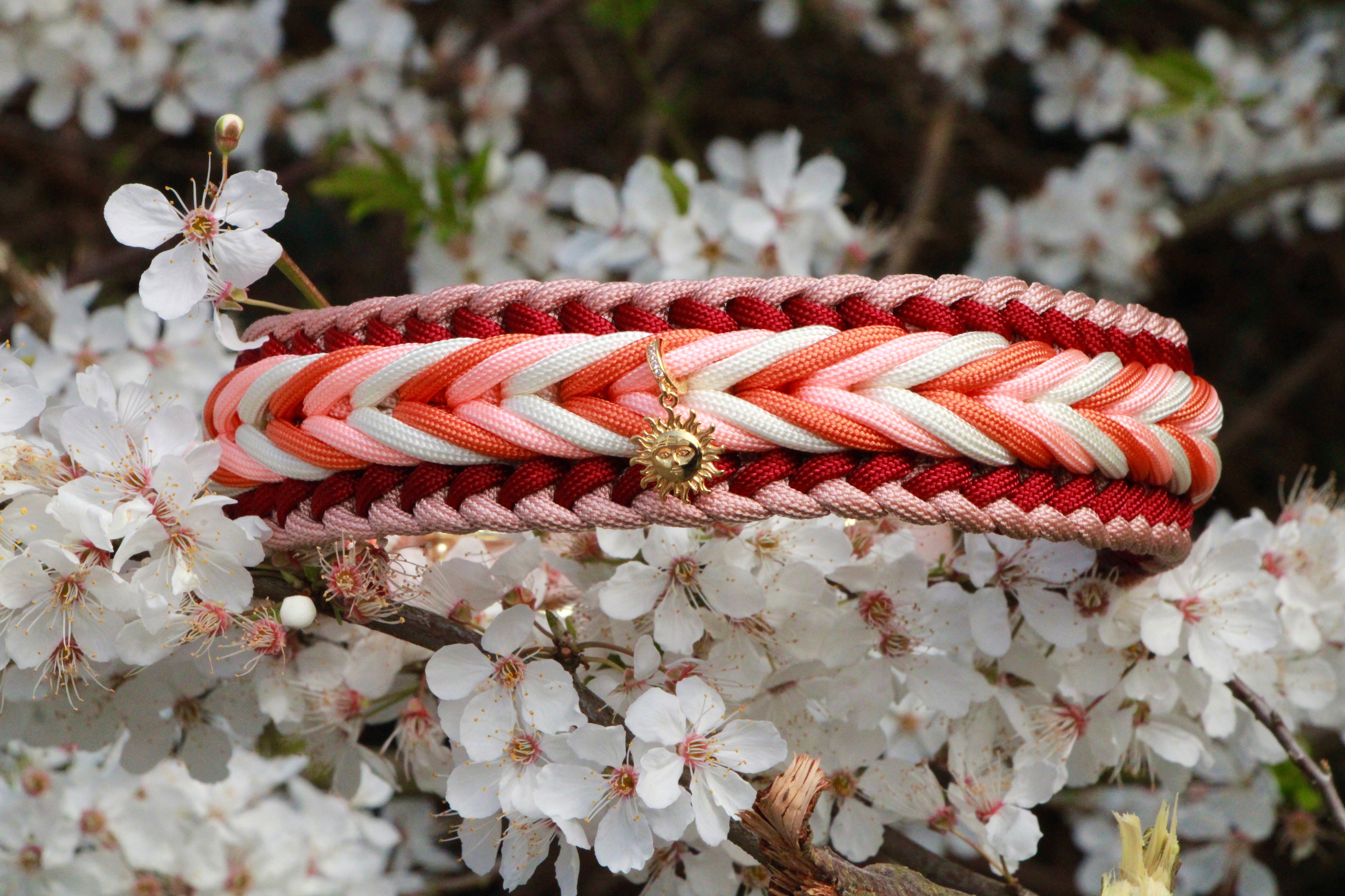 Set aus geflochtenem Halsband & Blumenleine "Sunset Bloom" personalisierbar