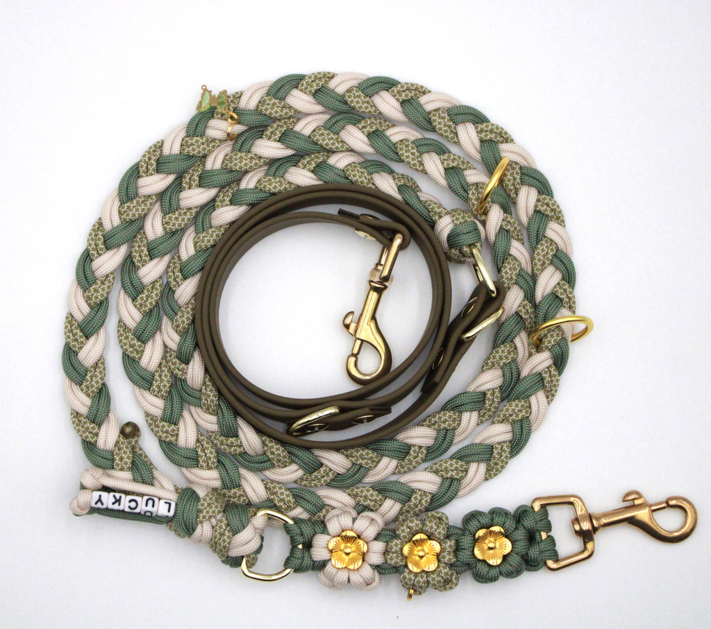 Set aus Blumenhalsband & Blumenleine "Green Whisper" personalisierbar