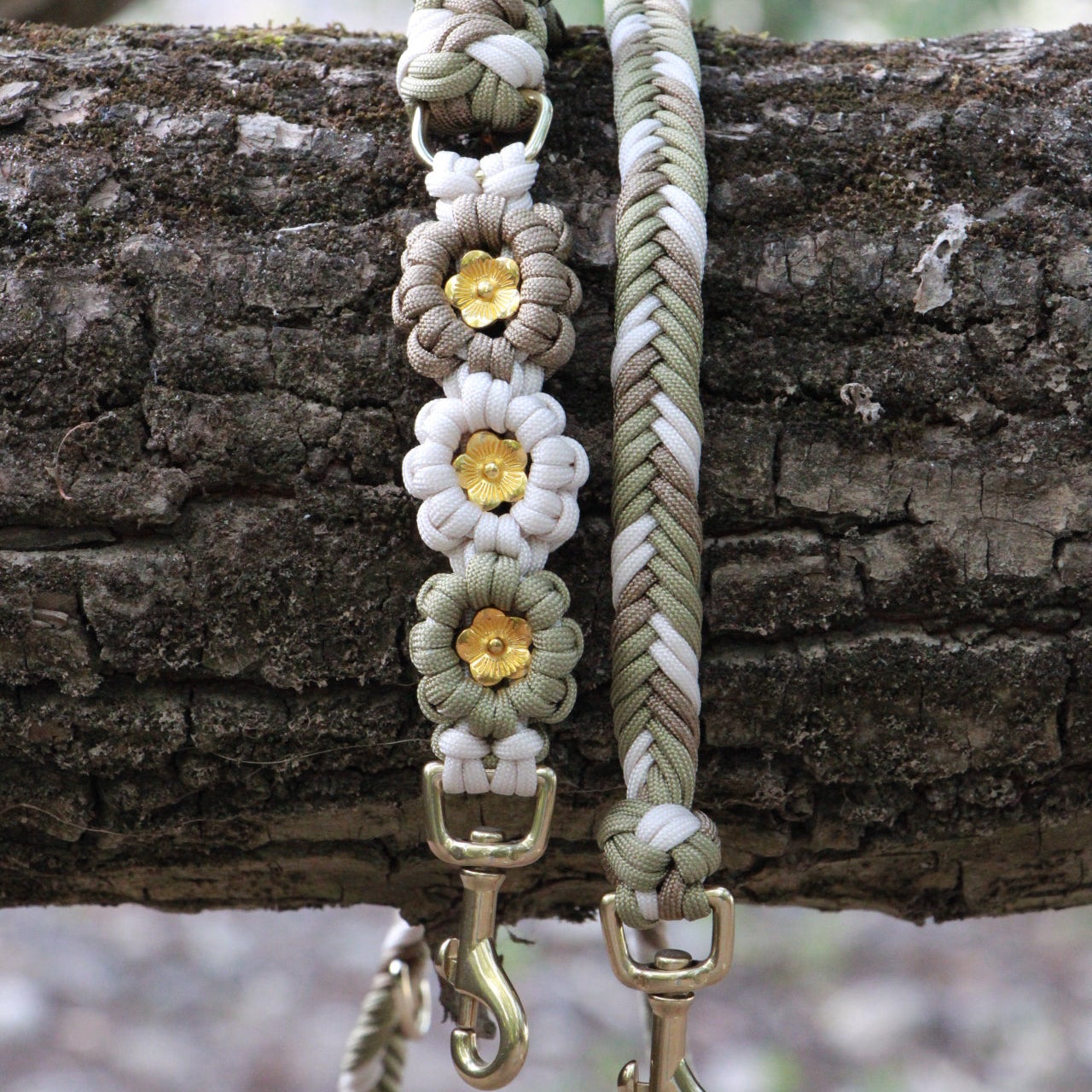 SOFORTKAUF Flower Leine "Oliv bloom" aus Paracord