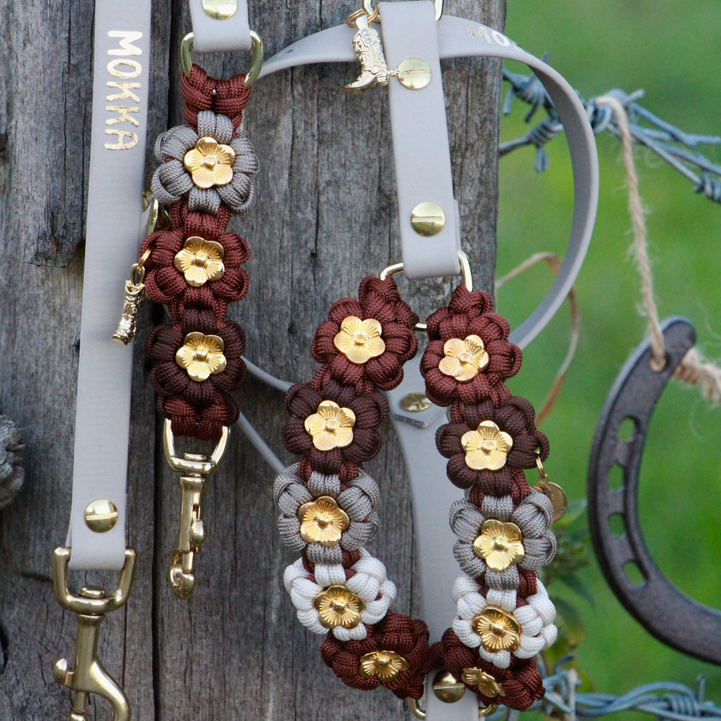 Set aus Blumengeschirr & Blumenleine "Rodeo Dreams" personalisierbar
